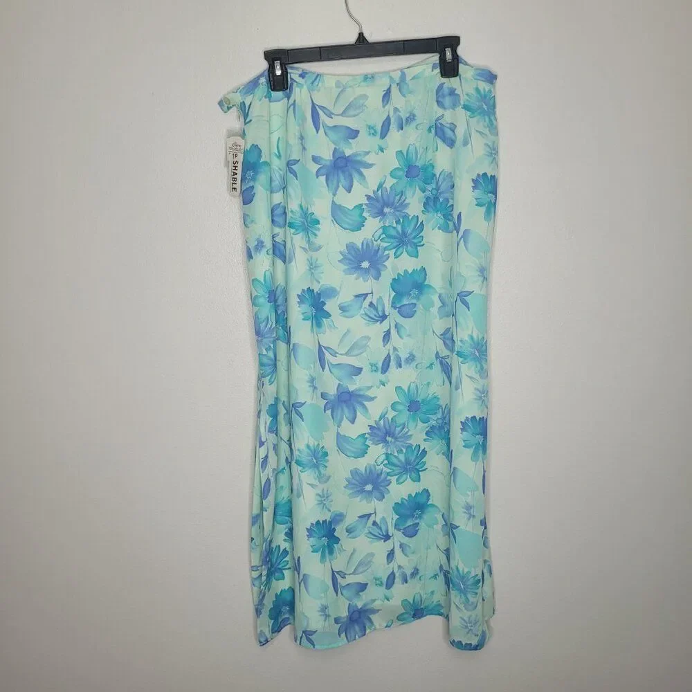 Vintage y2k bright pastel blue floral side slit cute modest preppy skirt 18 NWT